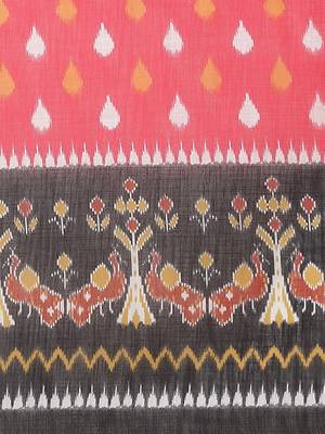 Pink & White Printed Pochampally Saree 3