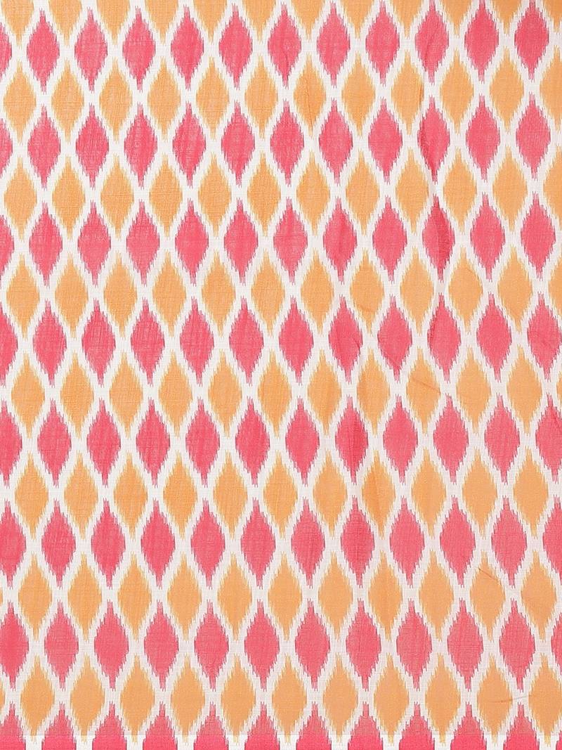 Pink & White Printed Pochampally Saree