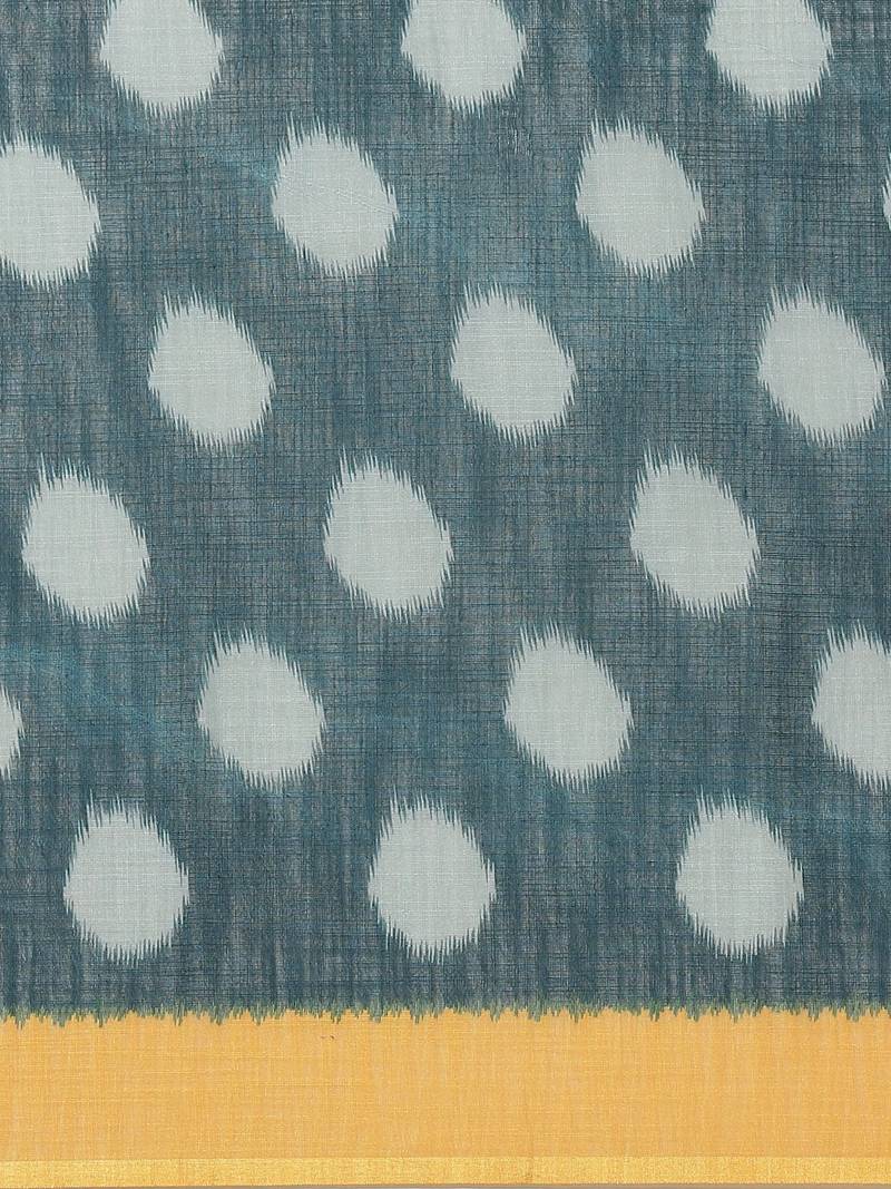 Off-White & Navy Blue Printed Ikat Saree