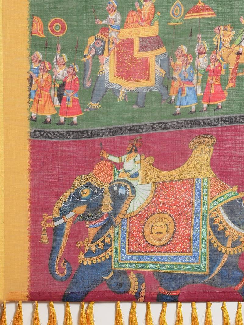 Off-White & Navy Blue Printed Ikat Saree