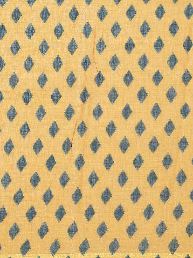 Off-White & Navy Blue Printed Ikat Saree