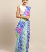 Sky Coloured Trendy Dhakai Jamdani Cotton Silk Saree
