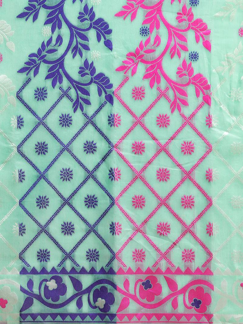 Rama Coloured Trendy Dhakai Jamdani Cotton Silk Saree