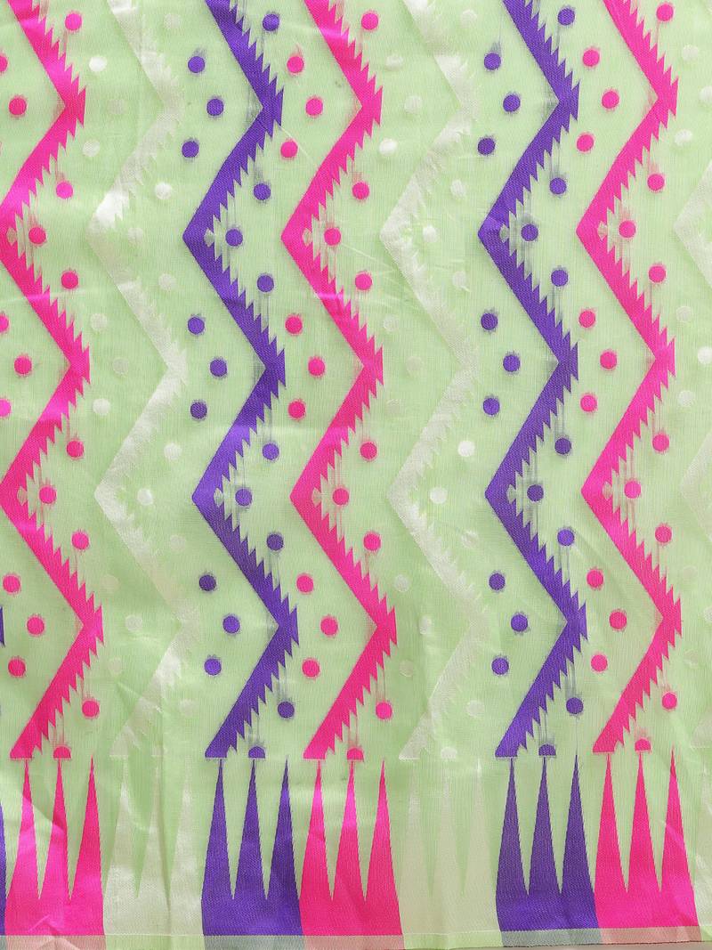 Pista Coloured Trendy Dhakai Jamdani Cotton Silk Saree