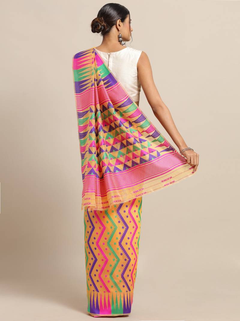 Orange Coloured Trendy Dhakai Jamdani Cotton Silk Saree