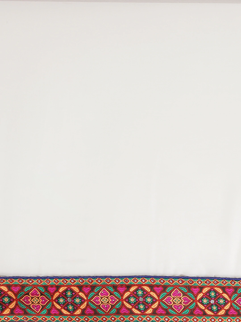 Black & White Kutchi Embroidered Half and Half Bandhani Saree