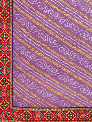 Purple & White Kutchi Embroidered Half and Half Bandhani Saree 4