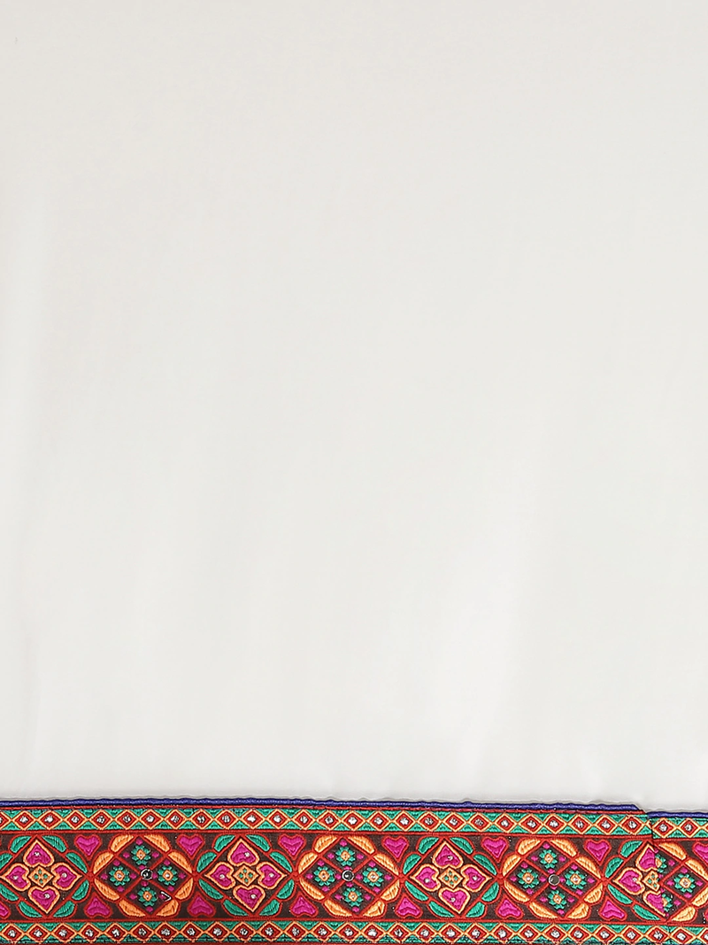 Purple & White Kutchi Embroidered Half and Half Bandhani Saree