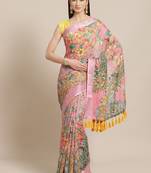 Pink & Yellow Kalamkari Print Saree