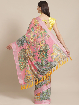 Pink & Yellow Kalamkari Print Saree 2