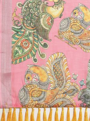 Pink & Yellow Kalamkari Print Saree 4