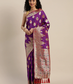 Purple & Gold-Toned Silk Blend Woven Design Kanjeevaram Saree