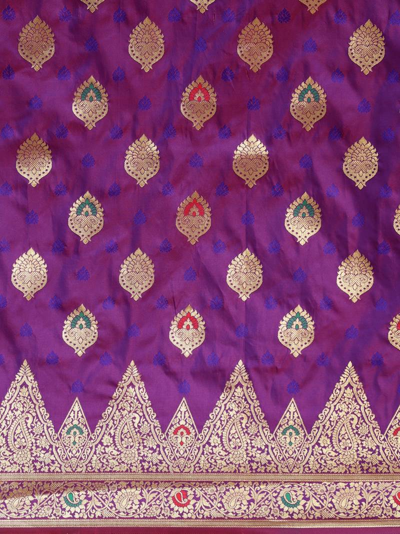 Purple & Gold-Toned Silk Blend Woven Design Kanjeevaram Saree