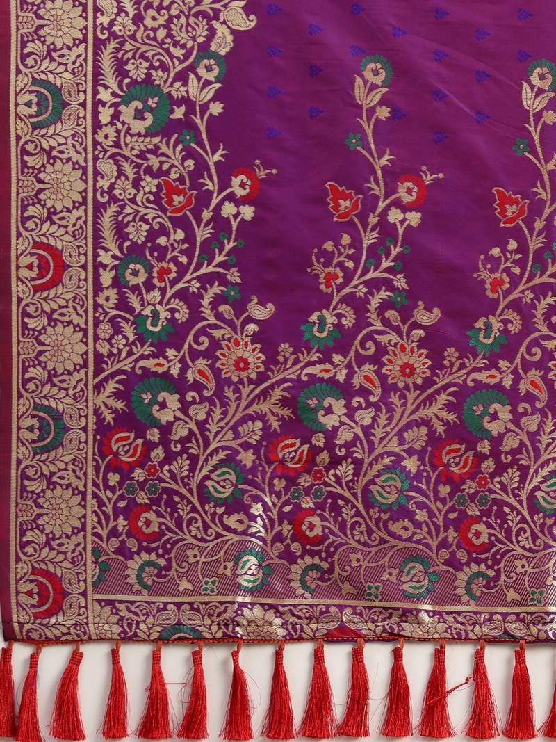 Purple & Golden Silk Blend Woven Design Kanjeevaram Saree