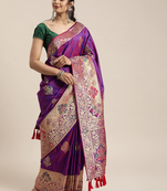 Purple & Gold-Toned Silk Blend Woven Design Kanjeevaram Saree