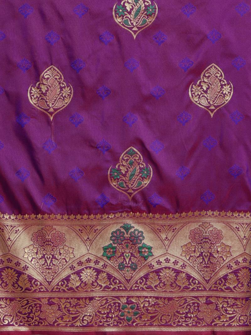 Purple & Gold-Toned Silk Blend Woven Design Kanjeevaram Saree