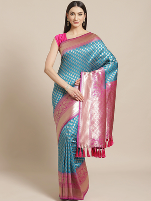 Blue & Golden Woven Design Banarasi Saree 1