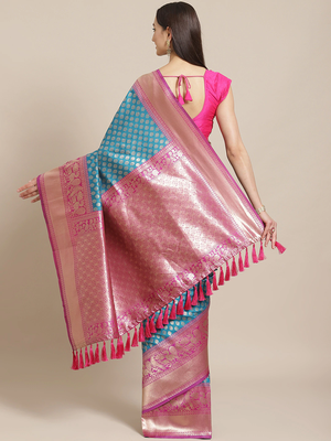 Blue & Golden Woven Design Banarasi Saree 2