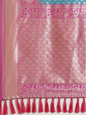 Blue & Golden Woven Design Banarasi Saree 4