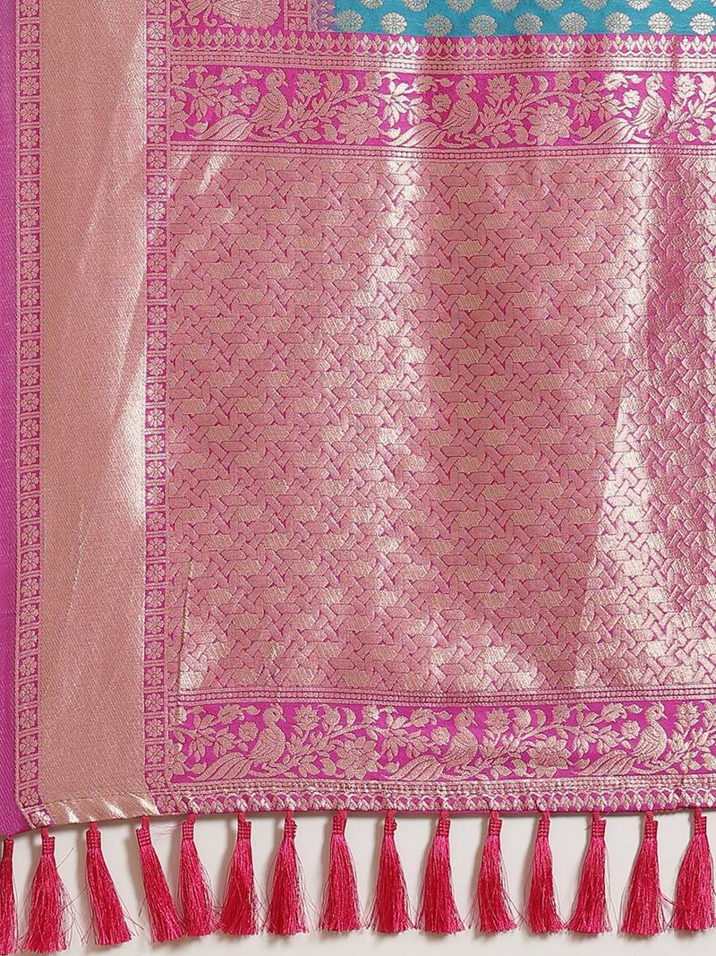 Blue & Golden Woven Design Banarasi Saree