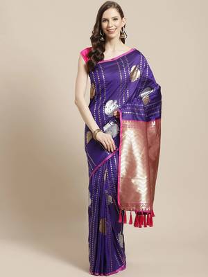 Purple & Golden Zari Woven Design Banarasi Saree 1