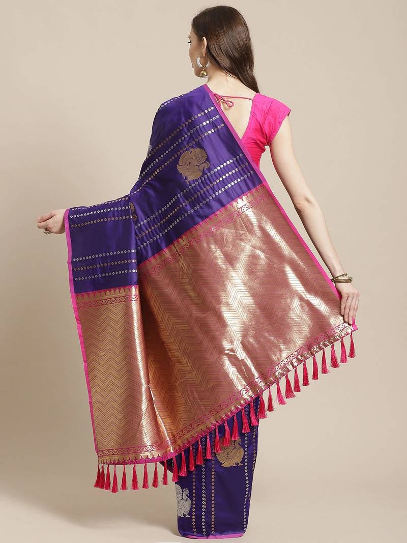 Purple & Golden Zari Woven Design Banarasi Saree