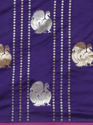 Purple & Golden Zari Woven Design Banarasi Saree 4