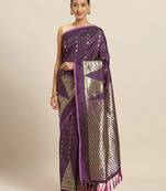 Purple & Pink Silk Blend Woven Design Banarasi Saree