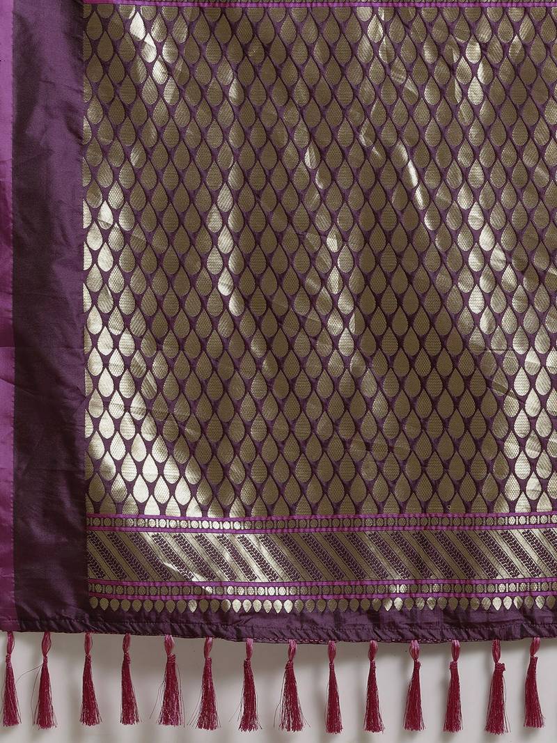Purple & Pink Silk Blend Woven Design Banarasi Saree