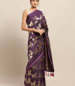 Purple & Gold-Coloured Silk Blend Printed Kesari Paithani Banarasi Saree