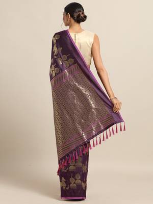 Purple & Gold-Coloured Silk Blend Printed Kesari Paithani Banarasi Saree 2