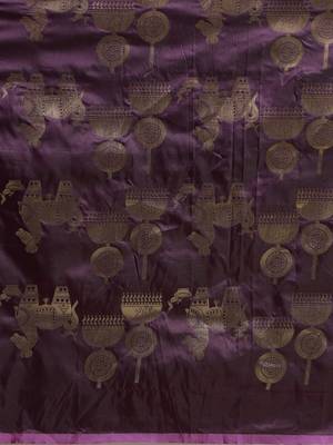 Purple & Gold-Coloured Silk Blend Printed Kesari Paithani Banarasi Saree 3