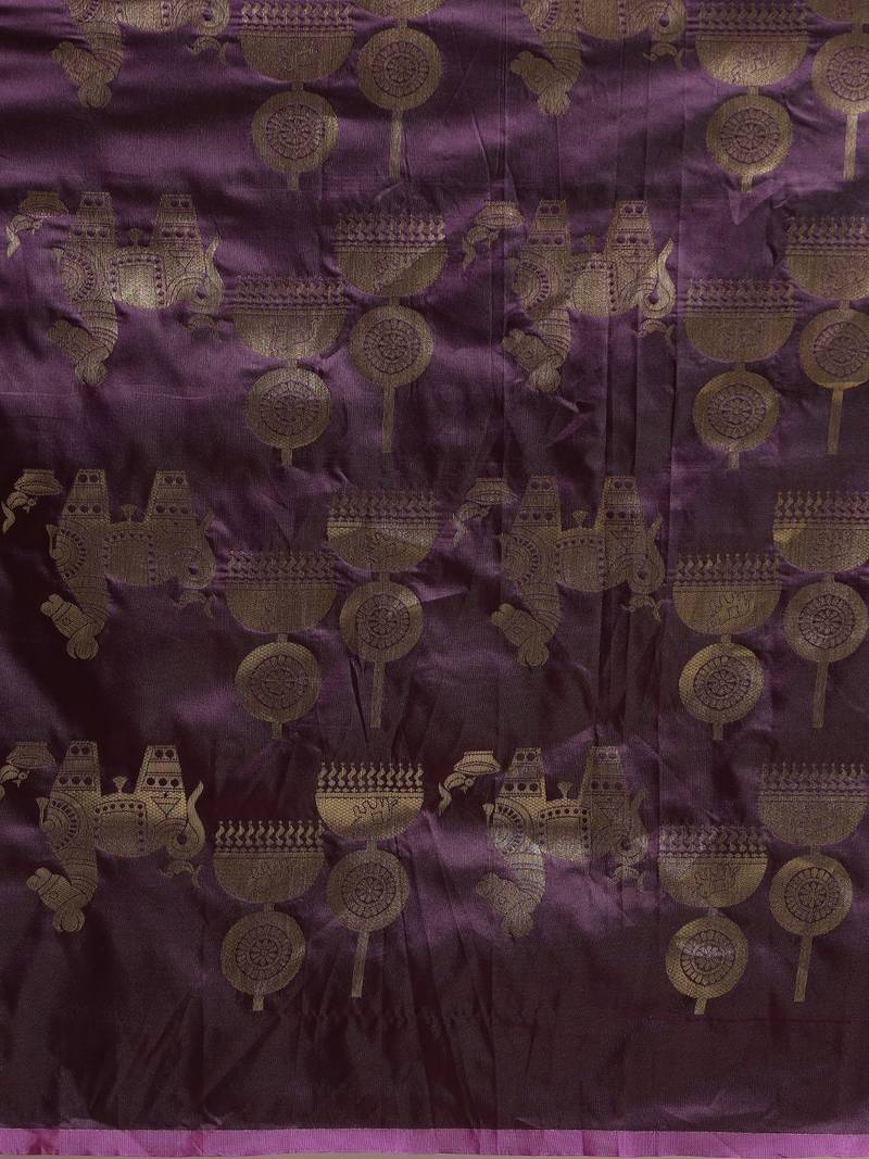 Purple & Gold-Coloured Silk Blend Printed Kesari Paithani Banarasi Saree