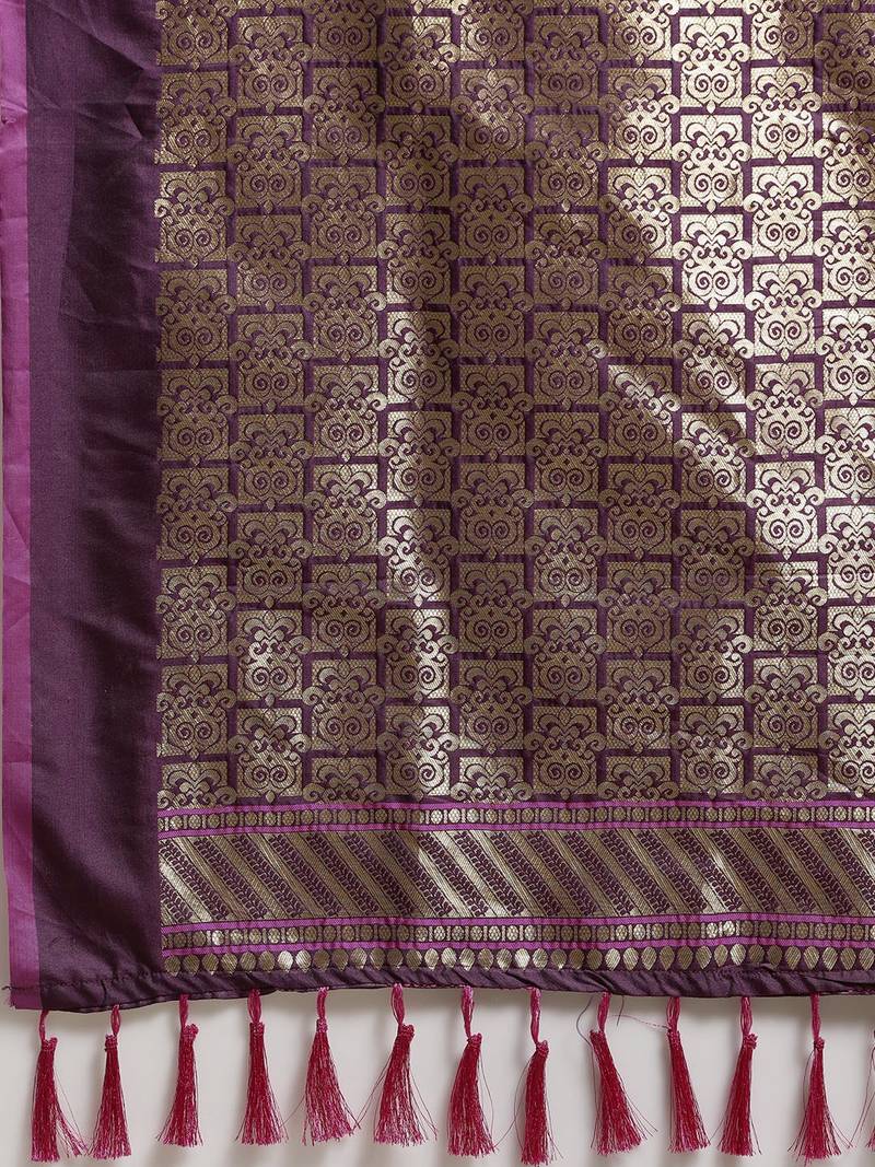 Purple & Gold-Coloured Silk Blend Printed Kesari Paithani Banarasi Saree