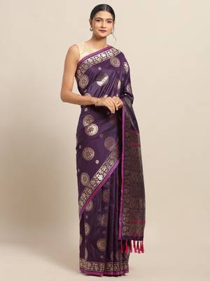 Wine New Soft Silk Banarasi Round Lotus Kesari Paithani Saree 1