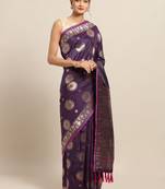 Wine New Soft Silk Banarasi Round Lotus Kesari Paithani Saree