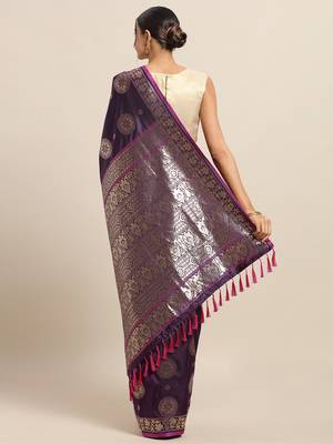 Wine New Soft Silk Banarasi Round Lotus Kesari Paithani Saree 2