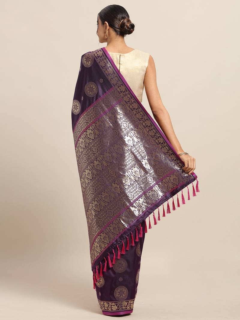 Wine New Soft Silk Banarasi Round Lotus Kesari Paithani Saree