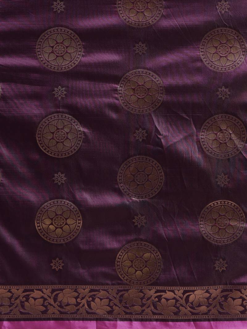 Wine New Soft Silk Banarasi Round Lotus Kesari Paithani Saree