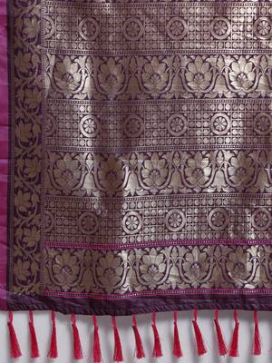 Wine New Soft Silk Banarasi Round Lotus Kesari Paithani Saree 4