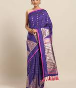 Violet & Pink Silk Blend Woven Design Banarasi Saree