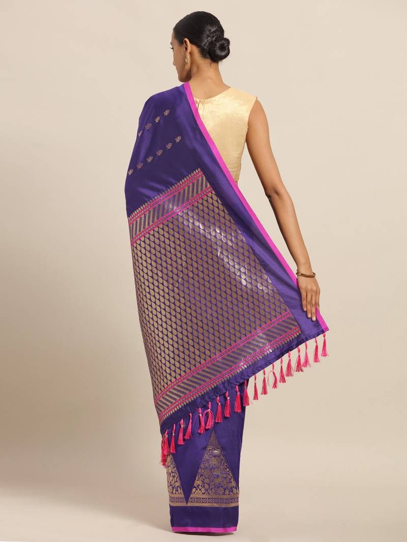 Violet & Pink Silk Blend Woven Design Banarasi Saree