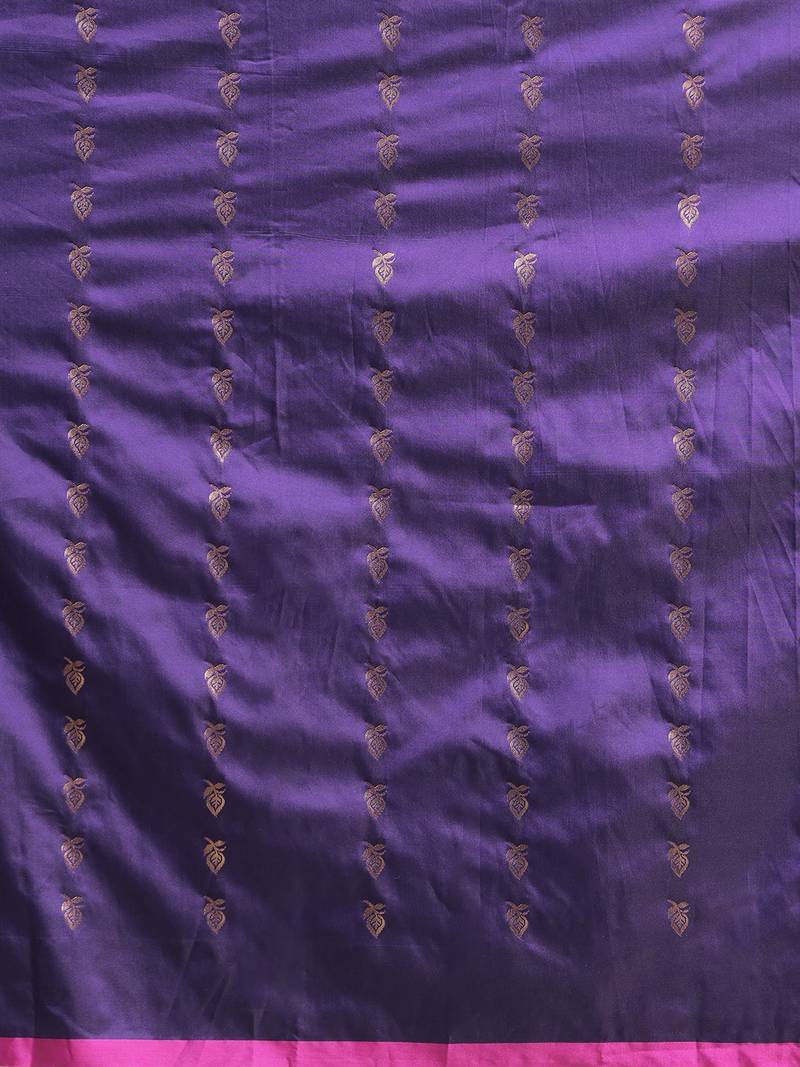 Violet & Pink Silk Blend Woven Design Banarasi Saree