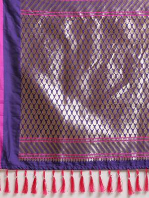 Violet & Pink Silk Blend Woven Design Banarasi Saree 4