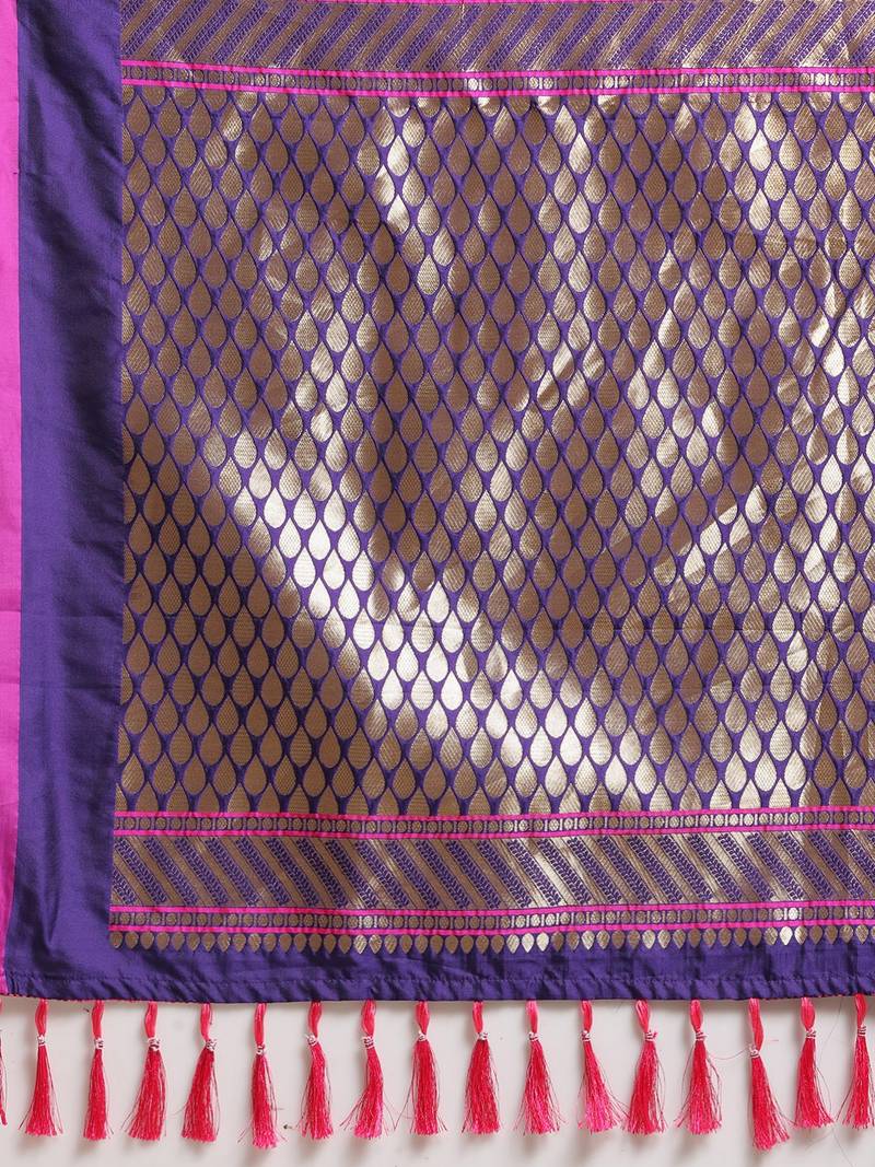 Violet & Pink Silk Blend Woven Design Banarasi Saree