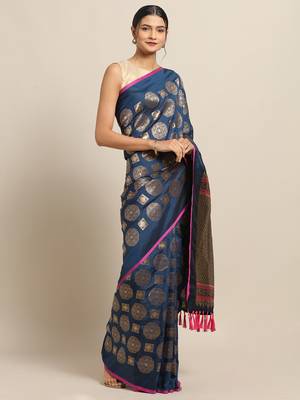 Nblue New Soft Silk Banarasi Tempel Animal Kesari Paithani Saree 1