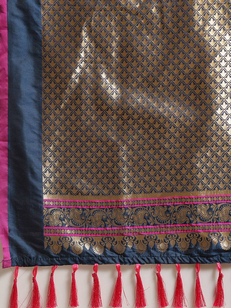 Nblue New Soft Silk Banarasi Tempel Animal Kesari Paithani Saree