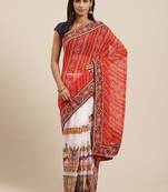 Red & White Printed Half & Half Bandhani Saree