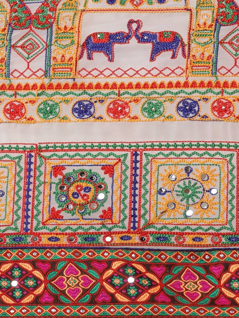 Red & White Printed Half & Half Bandhani Saree