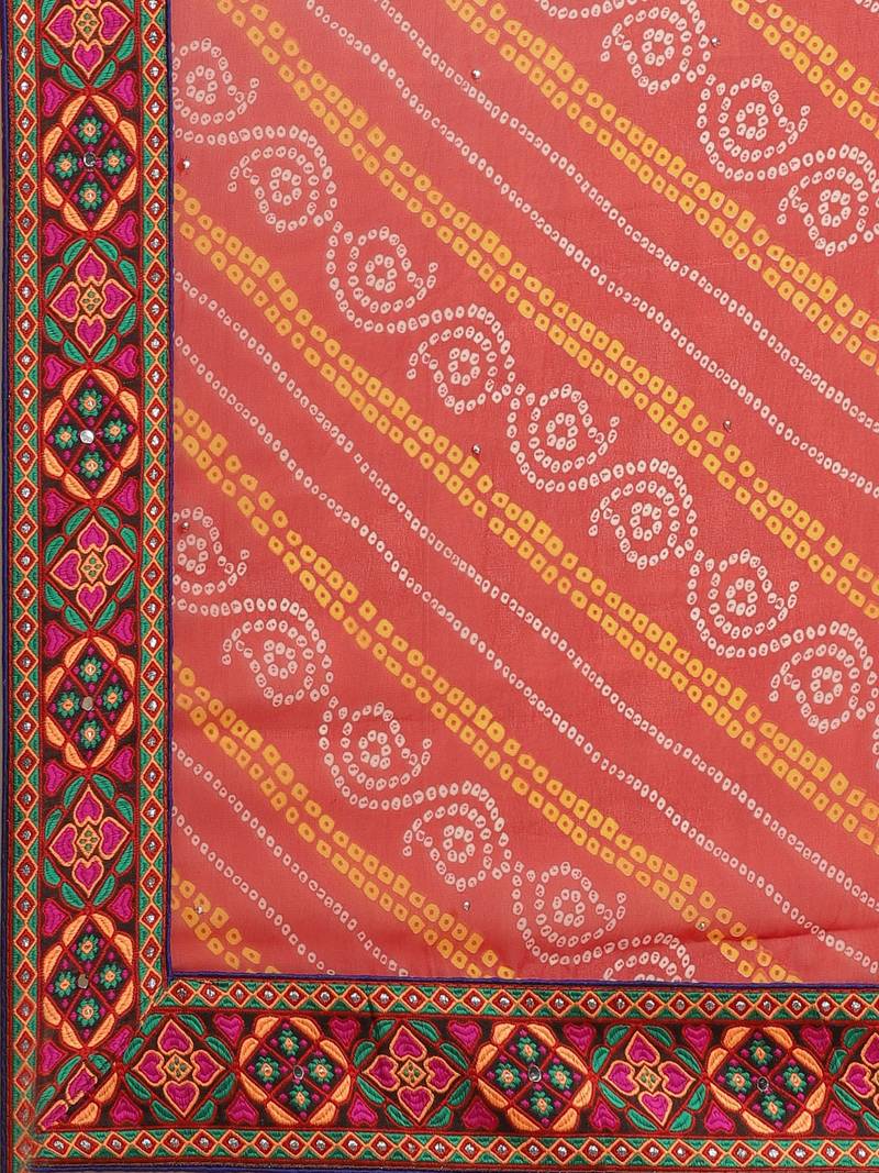 Red & White Printed Half & Half Bandhani Saree